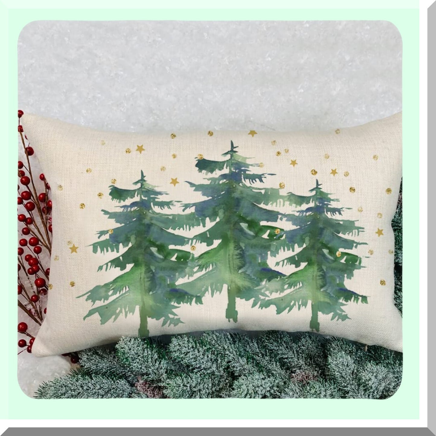 Winter Wonderland Lumbar Pillow Cover - Festive Christmas Tree Decorations for Farmhouse Couch - Holiday Throw Pillows 12x20 Green