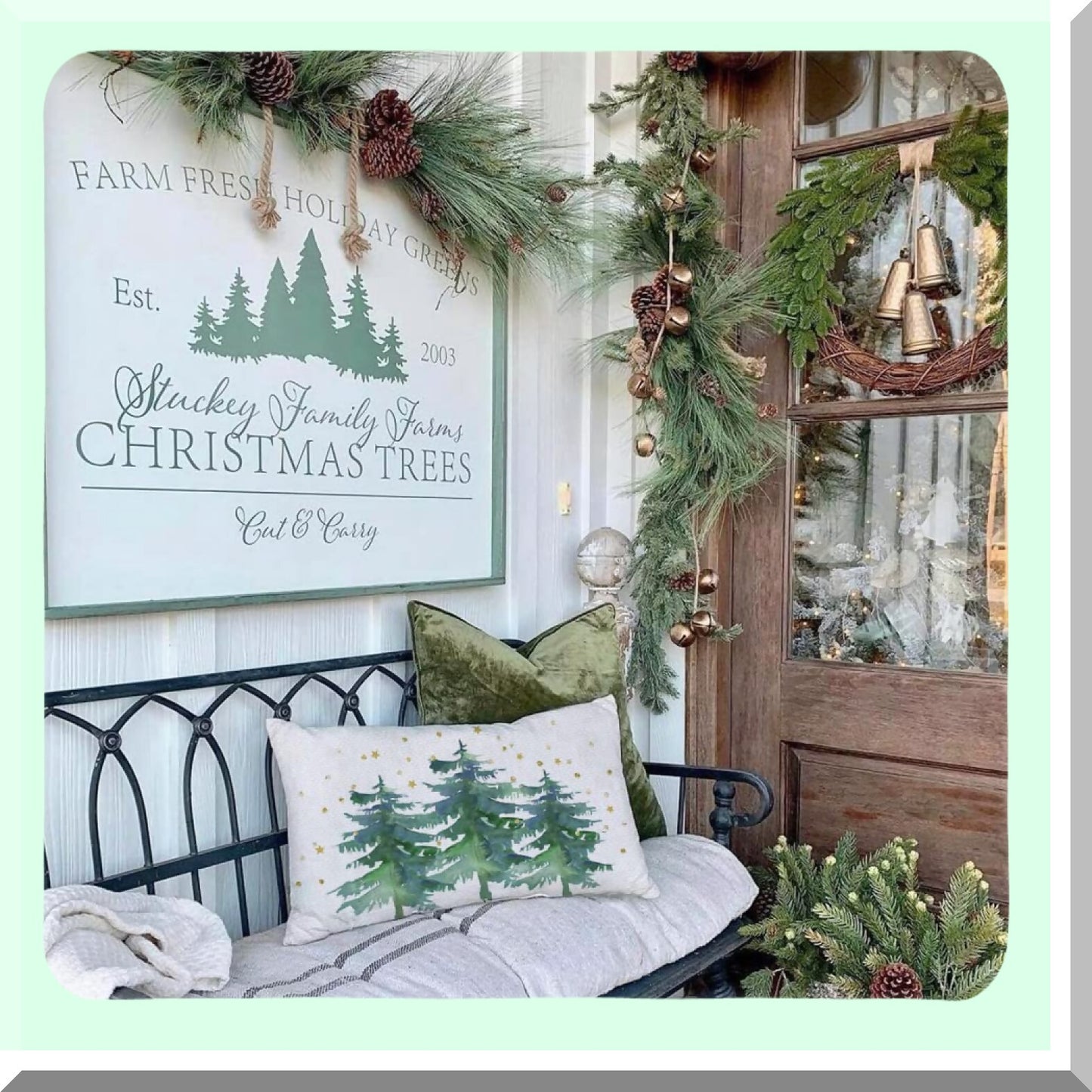 Winter Wonderland Lumbar Pillow Cover - Festive Christmas Tree Decorations for Farmhouse Couch - Holiday Throw Pillows 12x20 Green