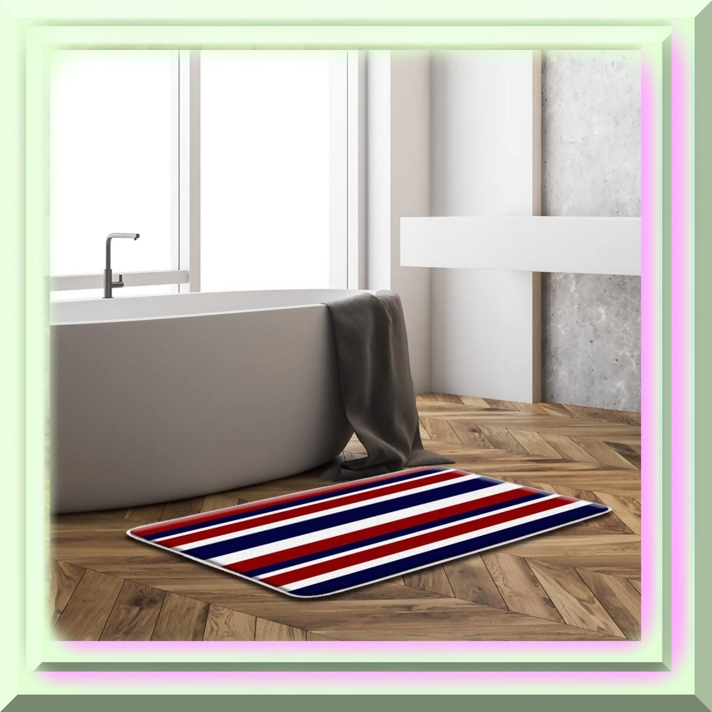 Navy Blue Red White Geometric Bath Mat 17.8x29.5 Inch