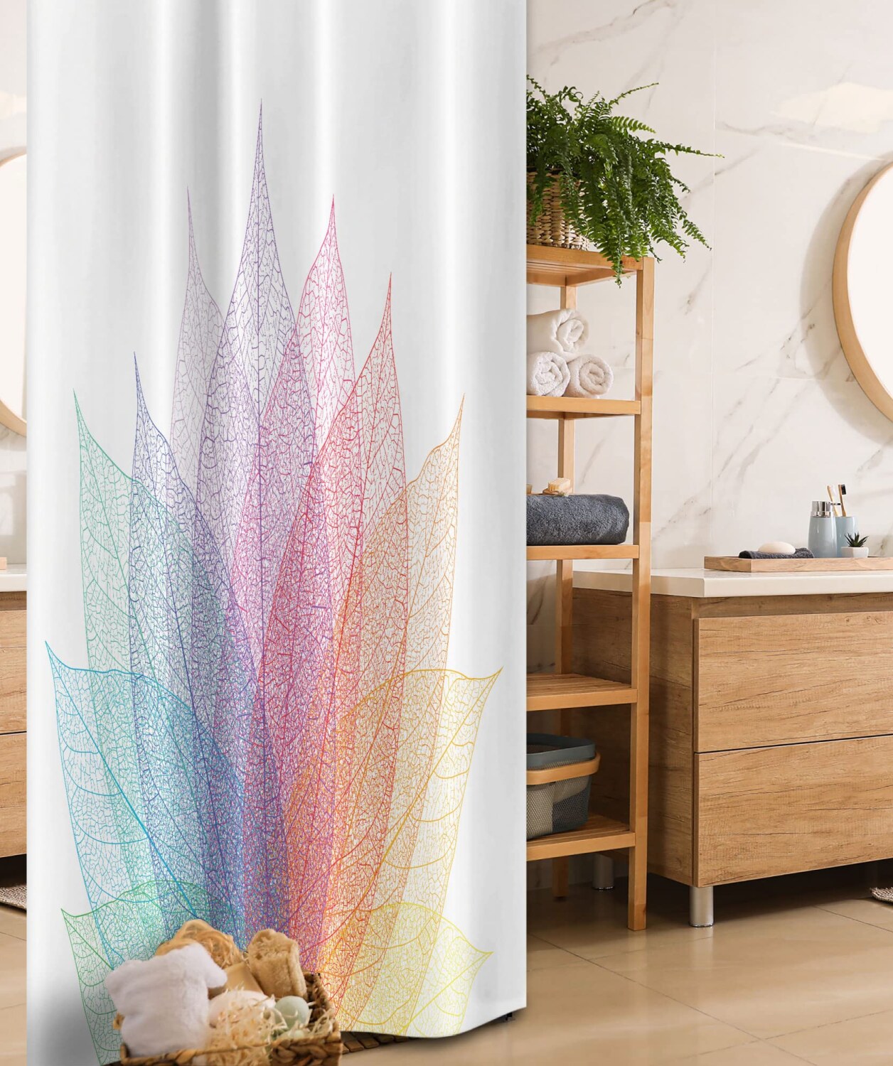 Abstract Leaf Shower Curtain 36x72 inches, Yellow Red Green