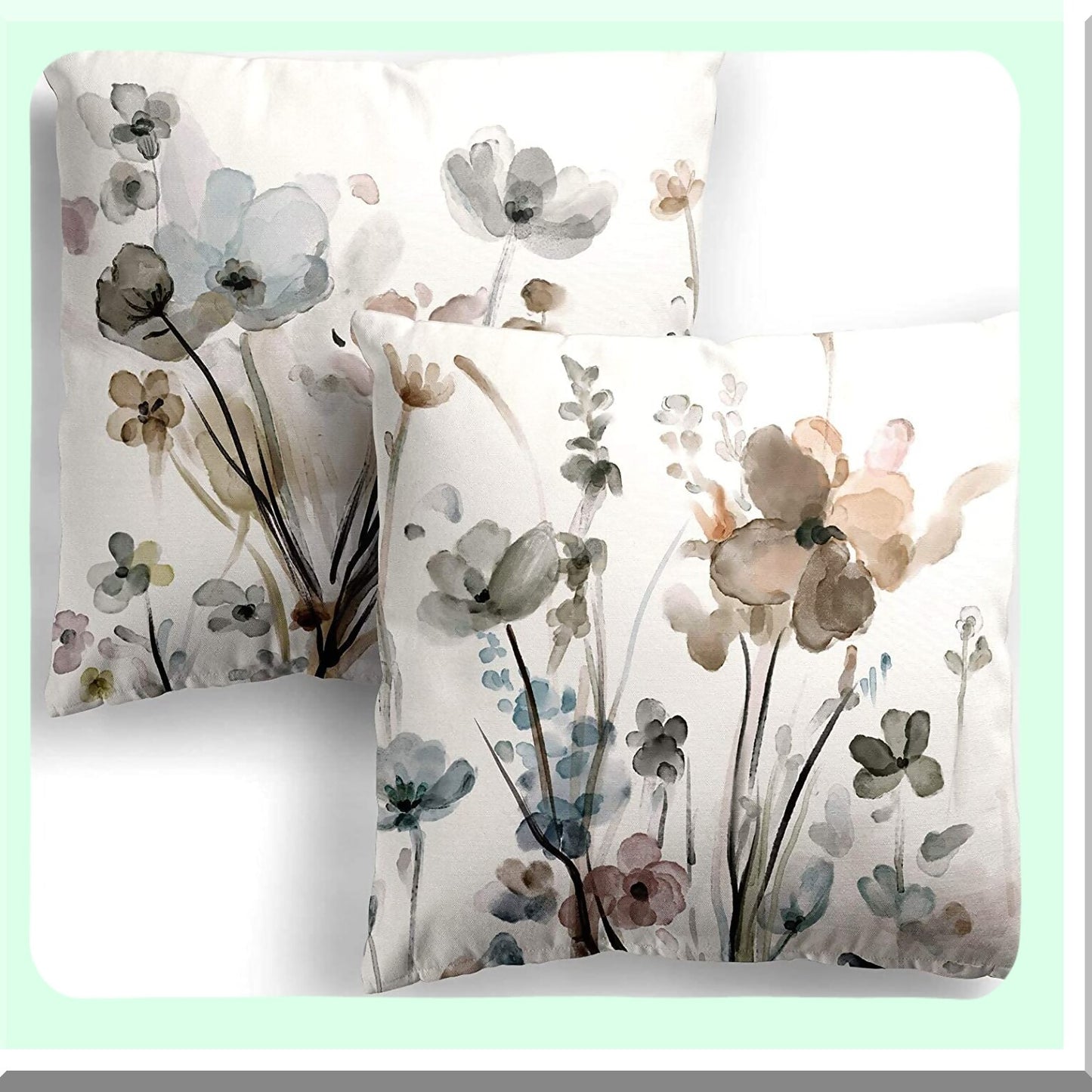 Floral Bliss Pillowcase Set - 18x18 Decorative Cushion Covers for Sofa, Couch, Bedroom & Car - Modern Square Flower Throw Pillow Cases (Pack of 2)