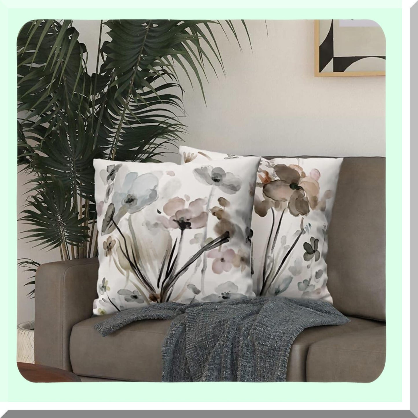 Floral Bliss Pillowcase Set - 18x18 Decorative Cushion Covers for Sofa, Couch, Bedroom & Car - Modern Square Flower Throw Pillow Cases (Pack of 2)