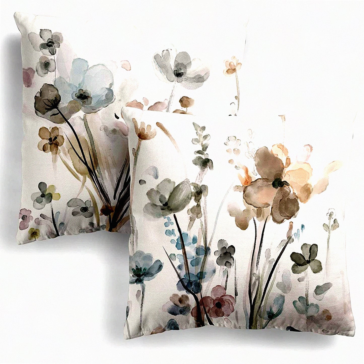 Floral Bliss Pillowcase Set - 18x18 Decorative Cushion Covers for Sofa, Couch, Bedroom & Car - Modern Square Flower Throw Pillow Cases (Pack of 2)