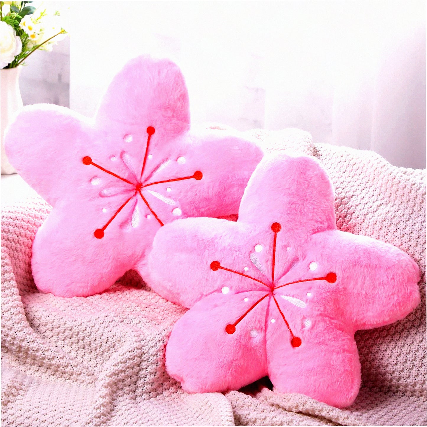 Cherry Blossom Dream Pillow Set - Aesthetic Flower Throw Pillows for Bedroom, Car, Sofa & Couch - Kawaii Sakura Floor Cushions - Pink Decor