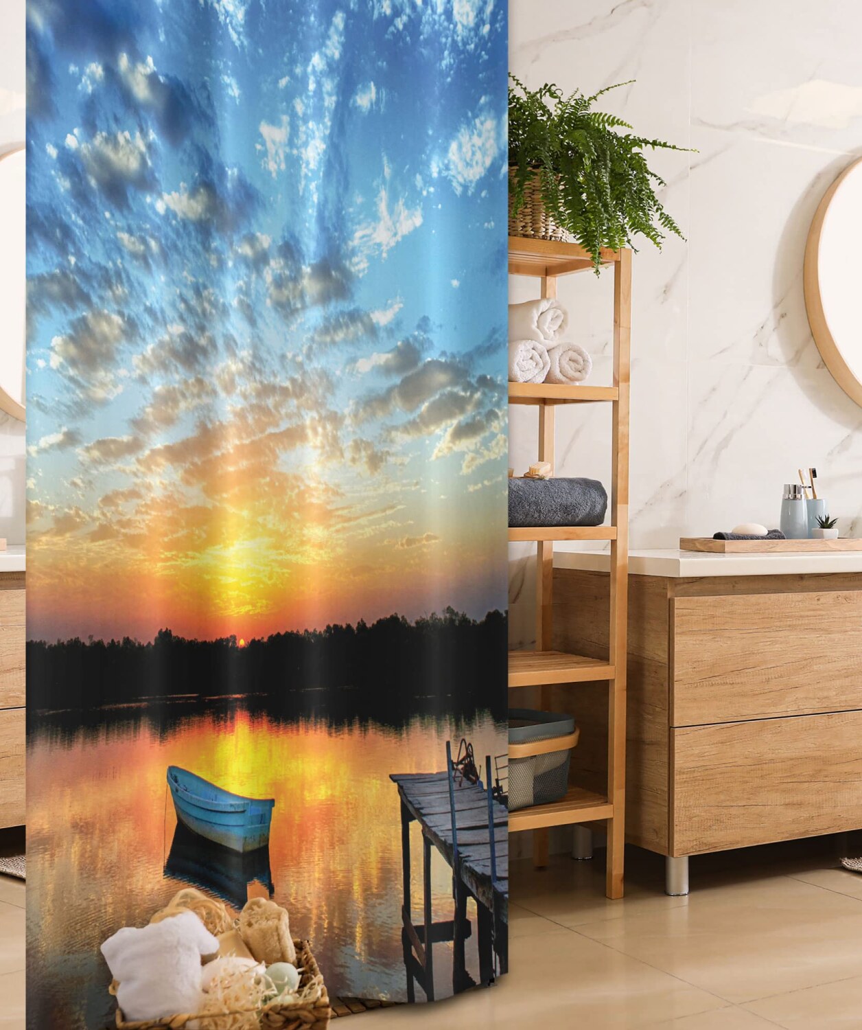 Nautical Shower Curtain 36x72 Little Fishing Boat