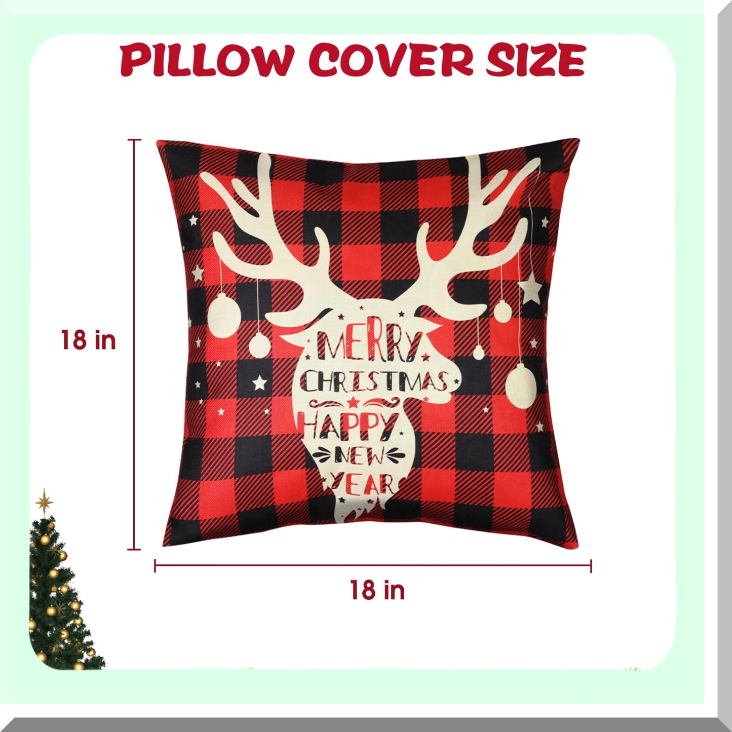 Xmas Series Pillow Covers Set - Leopard Tree Red Plaid Deer Car Pattern Cushion Cover 18x18 Inch Zippered Square Pillowcase Decorations - Pack of 4