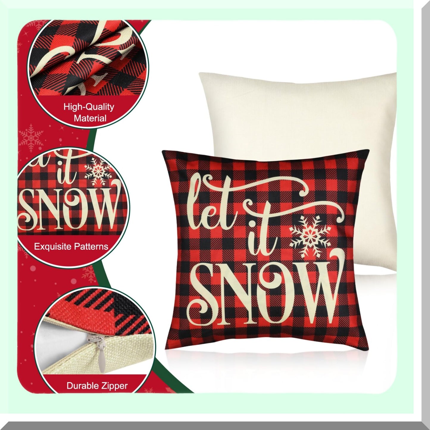 Xmas Series Pillow Covers Set - Leopard Tree Red Plaid Deer Car Pattern Cushion Cover 18x18 Inch Zippered Square Pillowcase Decorations - Pack of 4