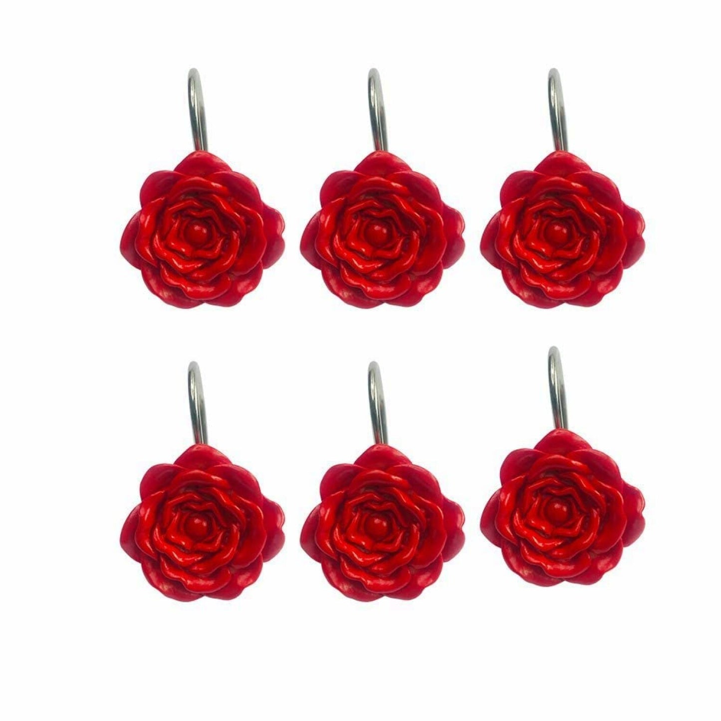 Red Rose Shower Curtain Hooks Set of 12