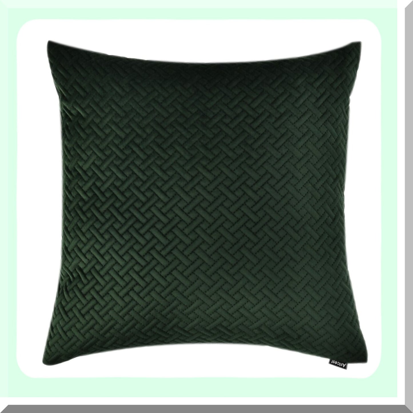 Luxury Velvet Quilted Decorative Pillow Cover - Cozy Couch Cushion Case with Hidden Zipper - Soft Sofa Euro Sham - Dark Green 20" x 20"