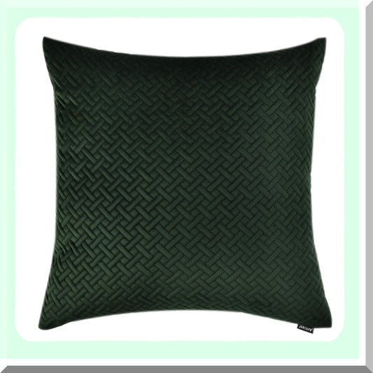 Luxury Velvet Quilted Decorative Pillow Cover - Cozy Couch Cushion Case with Hidden Zipper - Soft Sofa Euro Sham - Dark Green 20" x 20"