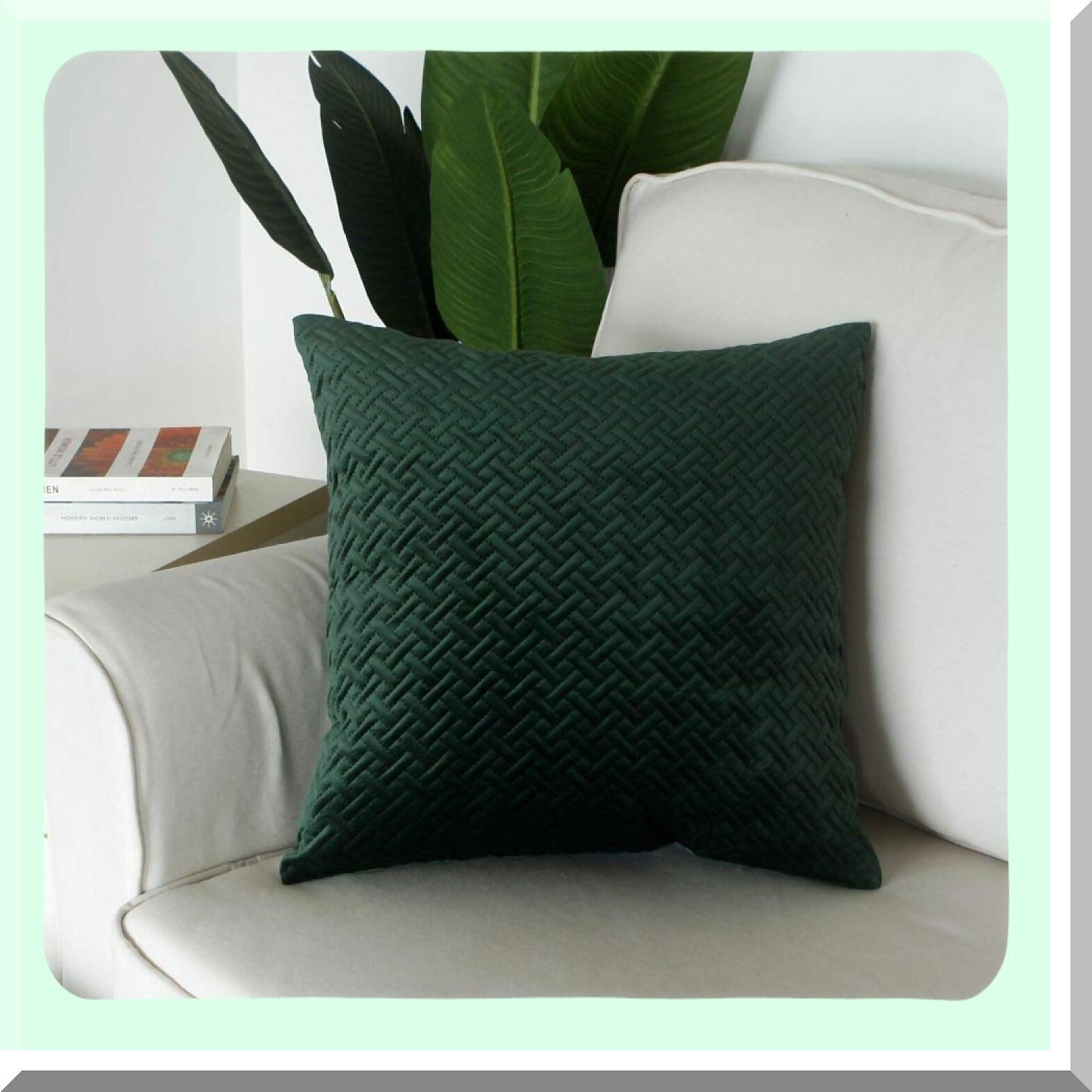 Luxury Velvet Quilted Decorative Pillow Cover - Cozy Couch Cushion Case with Hidden Zipper - Soft Sofa Euro Sham - Dark Green 20" x 20"