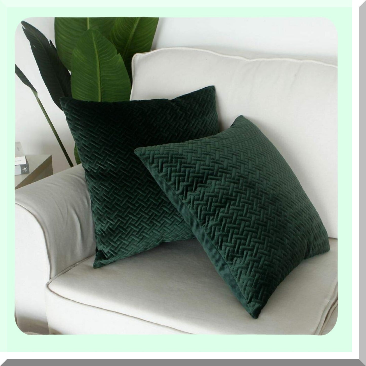 Luxury Velvet Quilted Decorative Pillow Cover - Cozy Couch Cushion Case with Hidden Zipper - Soft Sofa Euro Sham - Dark Green 20" x 20"