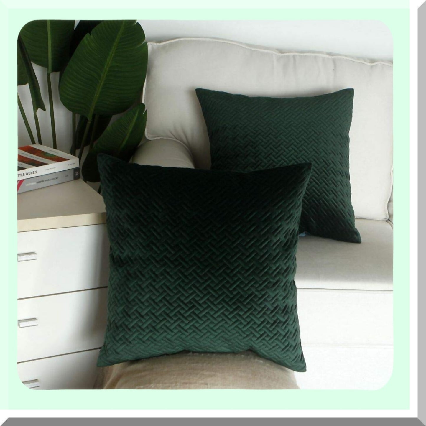 Luxury Velvet Quilted Decorative Pillow Cover - Cozy Couch Cushion Case with Hidden Zipper - Soft Sofa Euro Sham - Dark Green 20" x 20"