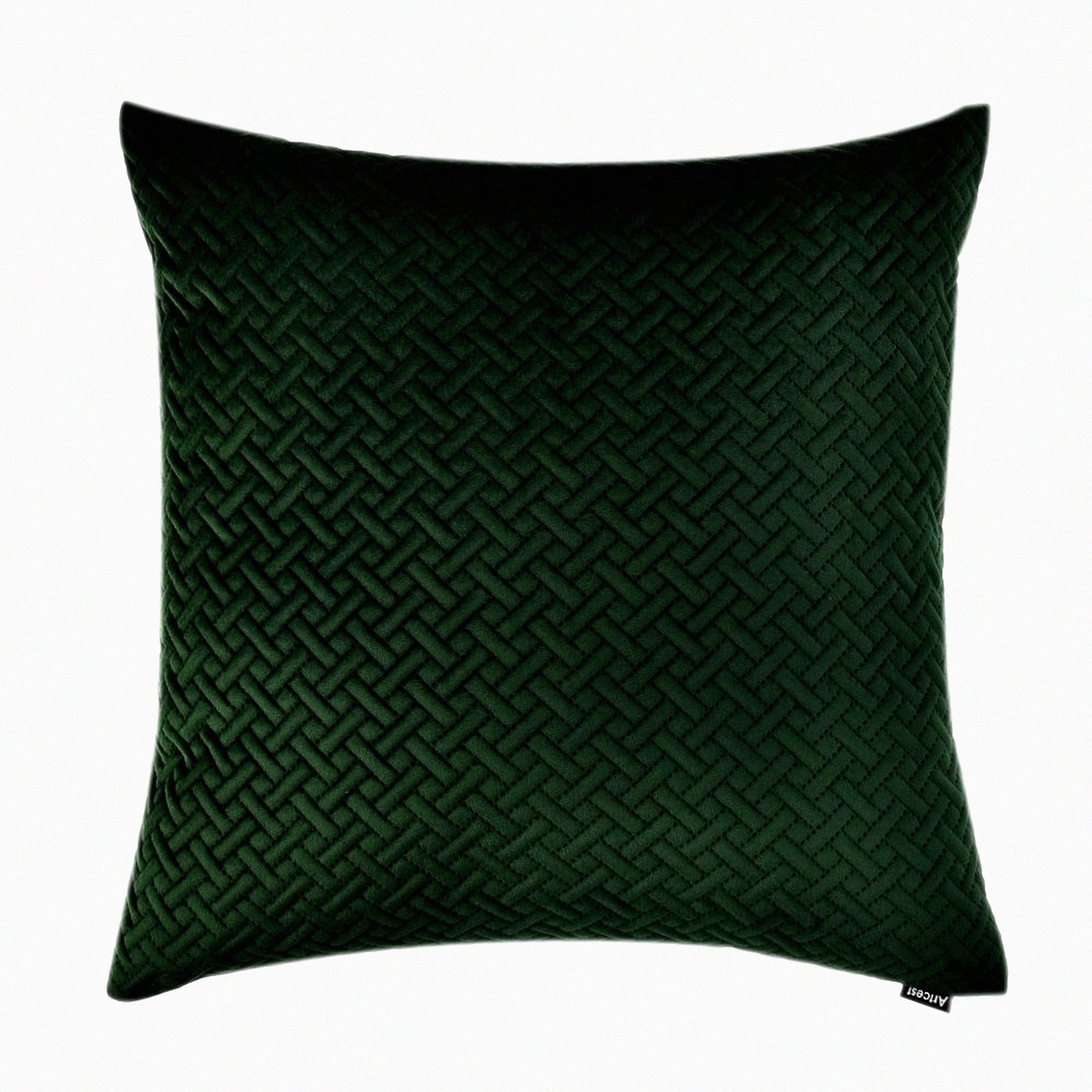 Luxury Velvet Quilted Decorative Pillow Cover - Cozy Couch Cushion Case with Hidden Zipper - Soft Sofa Euro Sham - Dark Green 20" x 20"
