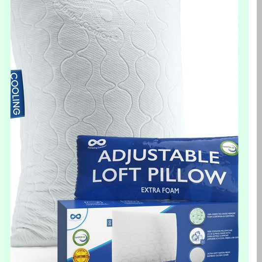 CoolMax Memory Foam Adjustable Loft Pillows - Hypoallergenic Cooling Fiber Case - Side Sleeper Queen Pillows - 2X Cooling Power