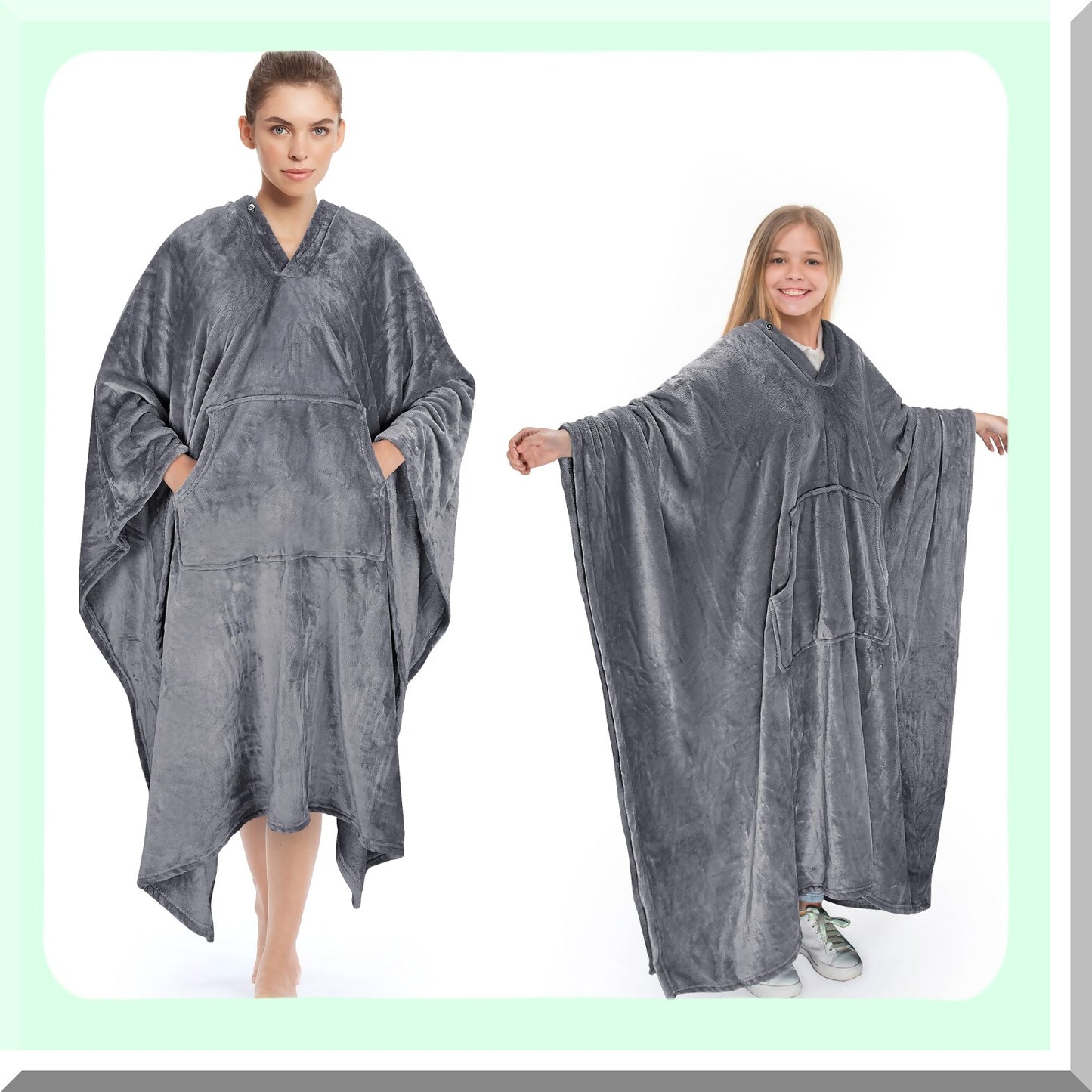 UltraCozy Fleece Poncho Blanket - Super Soft Plush Throw for Adults & Kids, Perfect for Indoors & Outdoors, 55''x 80'' Grey