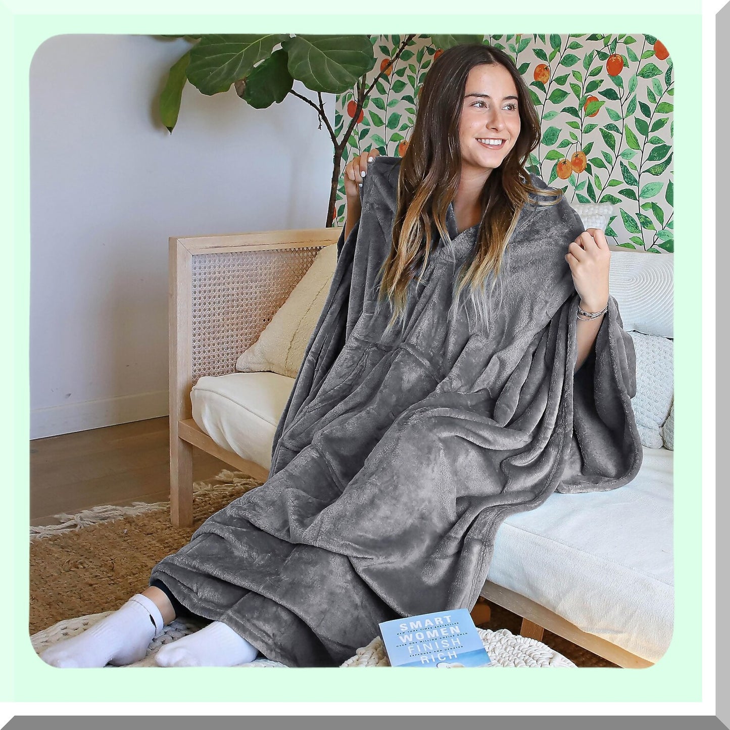 UltraCozy Fleece Poncho Blanket - Super Soft Plush Throw for Adults & Kids, Perfect for Indoors & Outdoors, 55''x 80'' Grey