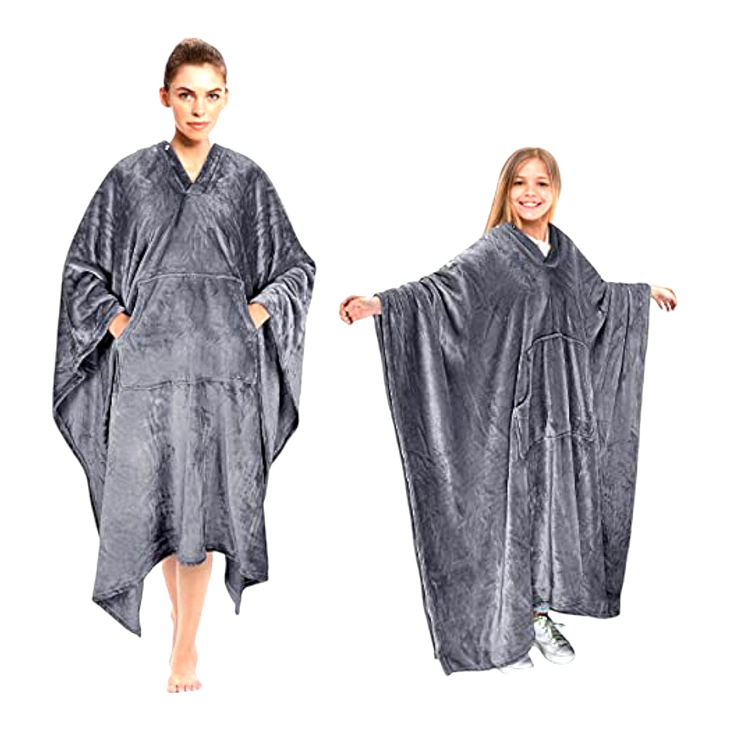 UltraCozy Fleece Poncho Blanket - Super Soft Plush Throw for Adults & Kids, Perfect for Indoors & Outdoors, 55''x 80'' Grey