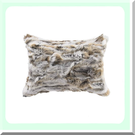 Fluffy Rabbit Tan Throw Pillow - Soft Poly Insert Decorative Cushion - Handcrafted 12x20 Inch Cozy Home Accent - Real Rabbit Fur Pillow Cover
