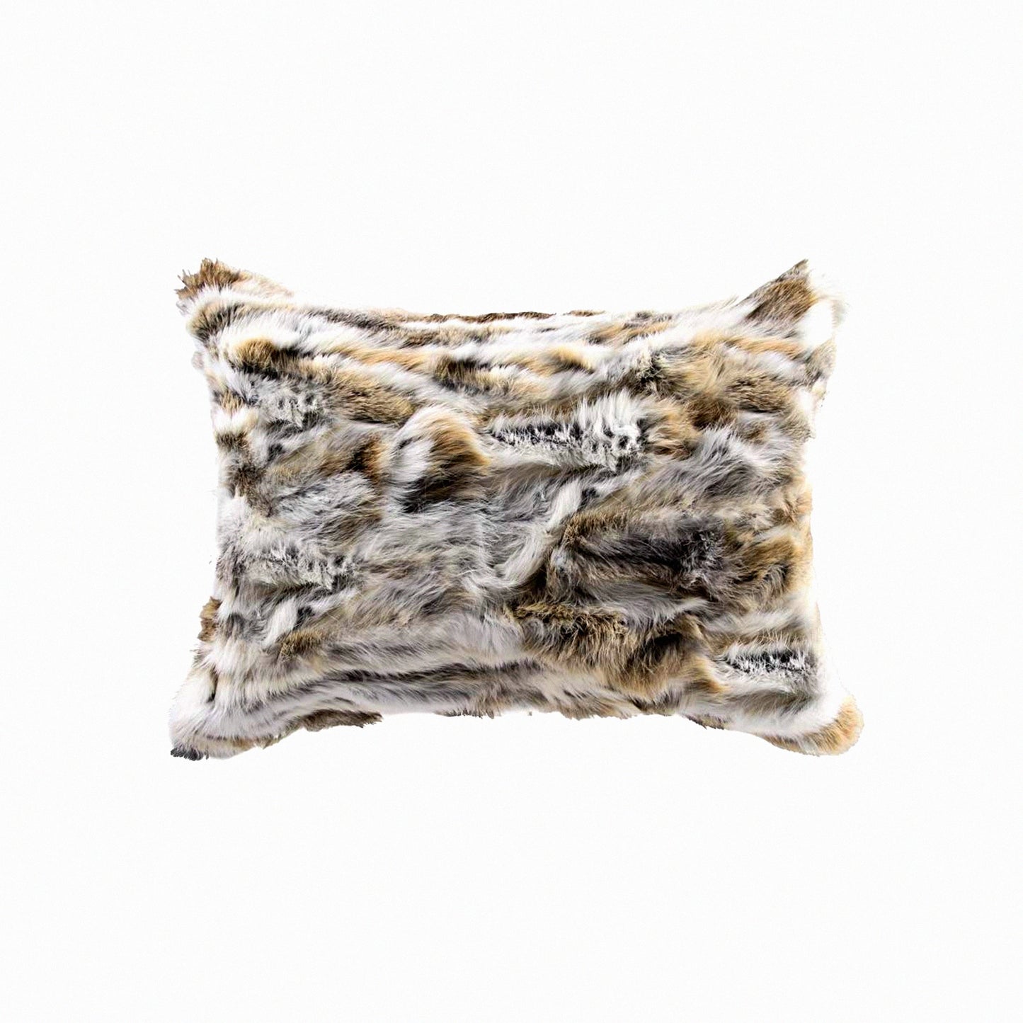 Fluffy Rabbit Tan Throw Pillow - Soft Poly Insert Decorative Cushion - Handcrafted 12x20 Inch Cozy Home Accent - Real Rabbit Fur Pillow Cover