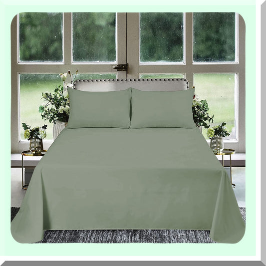Luxury Sage Solid Cotton Flat Sheet Set - Oversized Plus 120 x 120 - 800 Thread Count - 3 Piece Bedding Set - Premium Quality Sheets