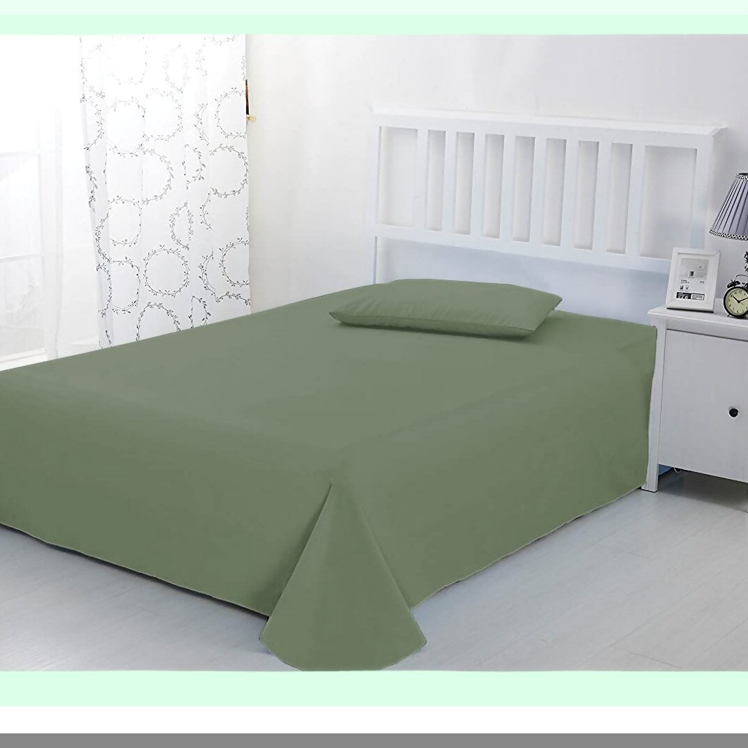 Luxury Sage Solid Cotton Flat Sheet Set - Oversized Plus 120 x 120 - 800 Thread Count - 3 Piece Bedding Set - Premium Quality Sheets