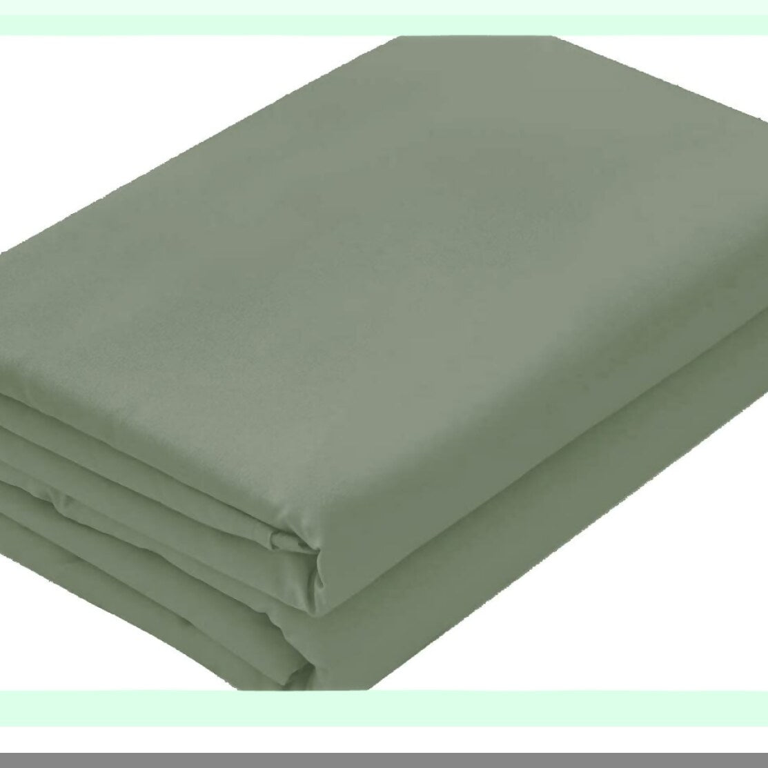 Luxury Sage Solid Cotton Flat Sheet Set - Oversized Plus 120 x 120 - 800 Thread Count - 3 Piece Bedding Set - Premium Quality Sheets