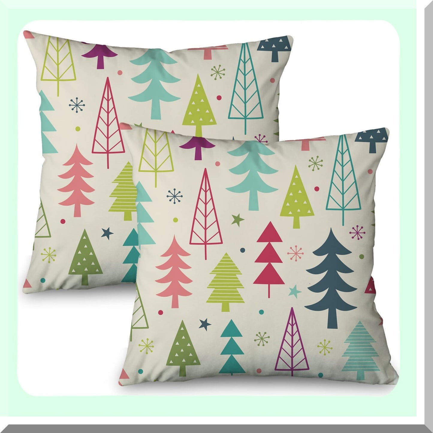 Winter Wonderland Tree Pillow Covers - Set of 2 Colorful Holiday Farmhouse Decorative Cushion Cases 18x18 for Couch Sofa Living Room - Abstract Art Zippered Pillowcases - December Home Accent