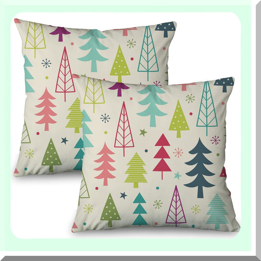 Winter Wonderland Tree Pillow Covers - Set of 2 Colorful Holiday Farmhouse Decorative Cushion Cases 18x18 for Couch Sofa Living Room - Abstract Art Zippered Pillowcases - December Home Accent
