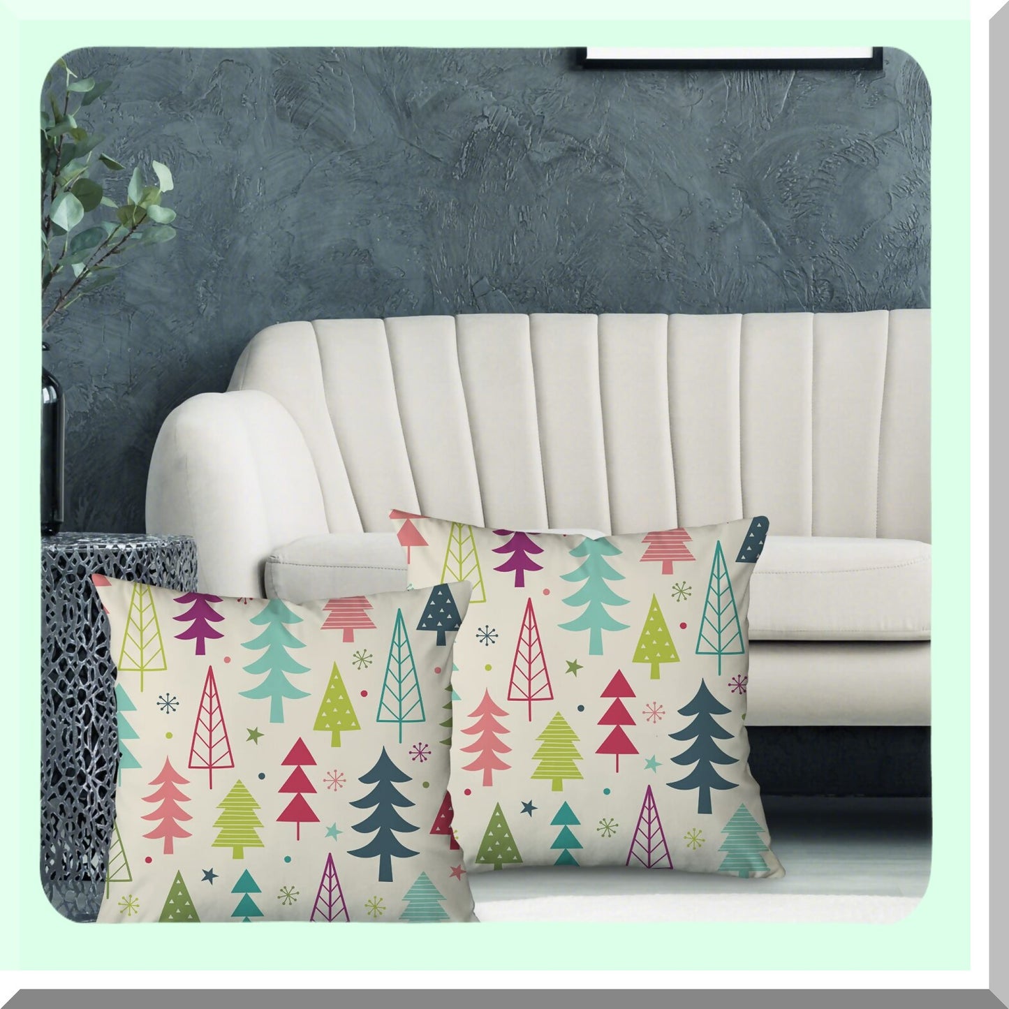 Winter Wonderland Tree Pillow Covers - Set of 2 Colorful Holiday Farmhouse Decorative Cushion Cases 18x18 for Couch Sofa Living Room - Abstract Art Zippered Pillowcases - December Home Accent