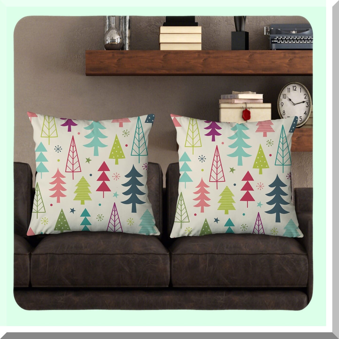 Winter Wonderland Tree Pillow Covers - Set of 2 Colorful Holiday Farmhouse Decorative Cushion Cases 18x18 for Couch Sofa Living Room - Abstract Art Zippered Pillowcases - December Home Accent
