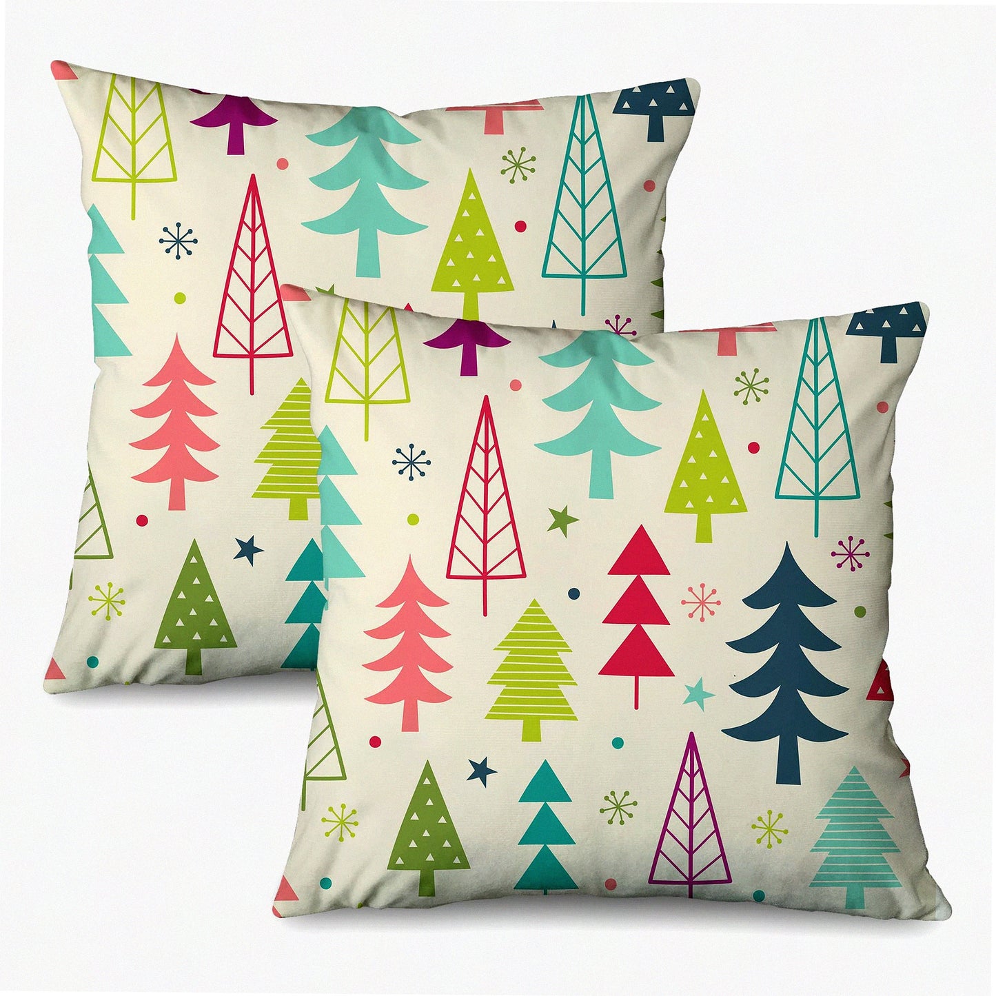 Winter Wonderland Tree Pillow Covers - Set of 2 Colorful Holiday Farmhouse Decorative Cushion Cases 18x18 for Couch Sofa Living Room - Abstract Art Zippered Pillowcases - December Home Accent