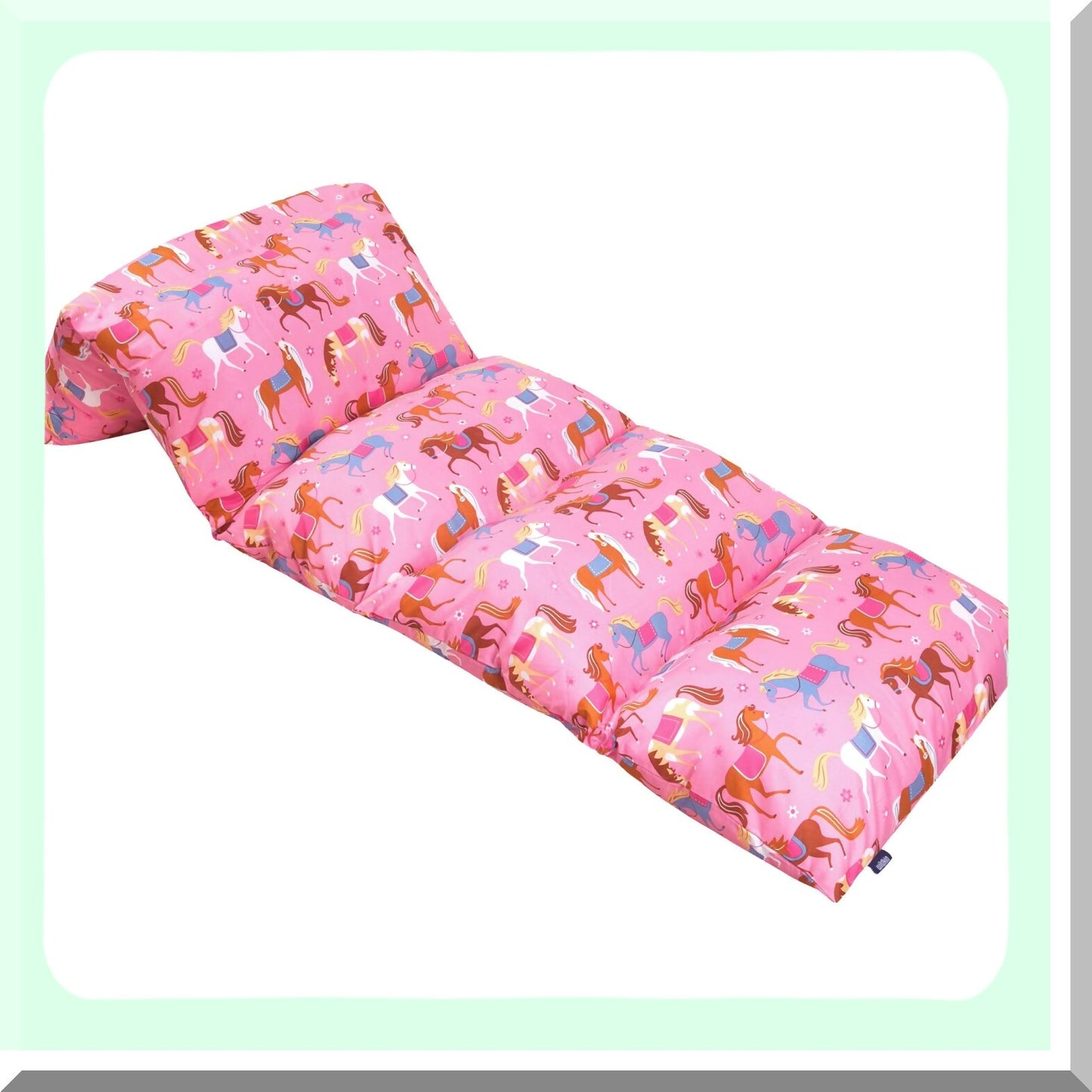 TravelBuddy Kids Pillow Lounger - Microfiber Floor Lounger for Boys and Girls, Sleepover Essential with Horse Design, Standard Size Pillows Not Included