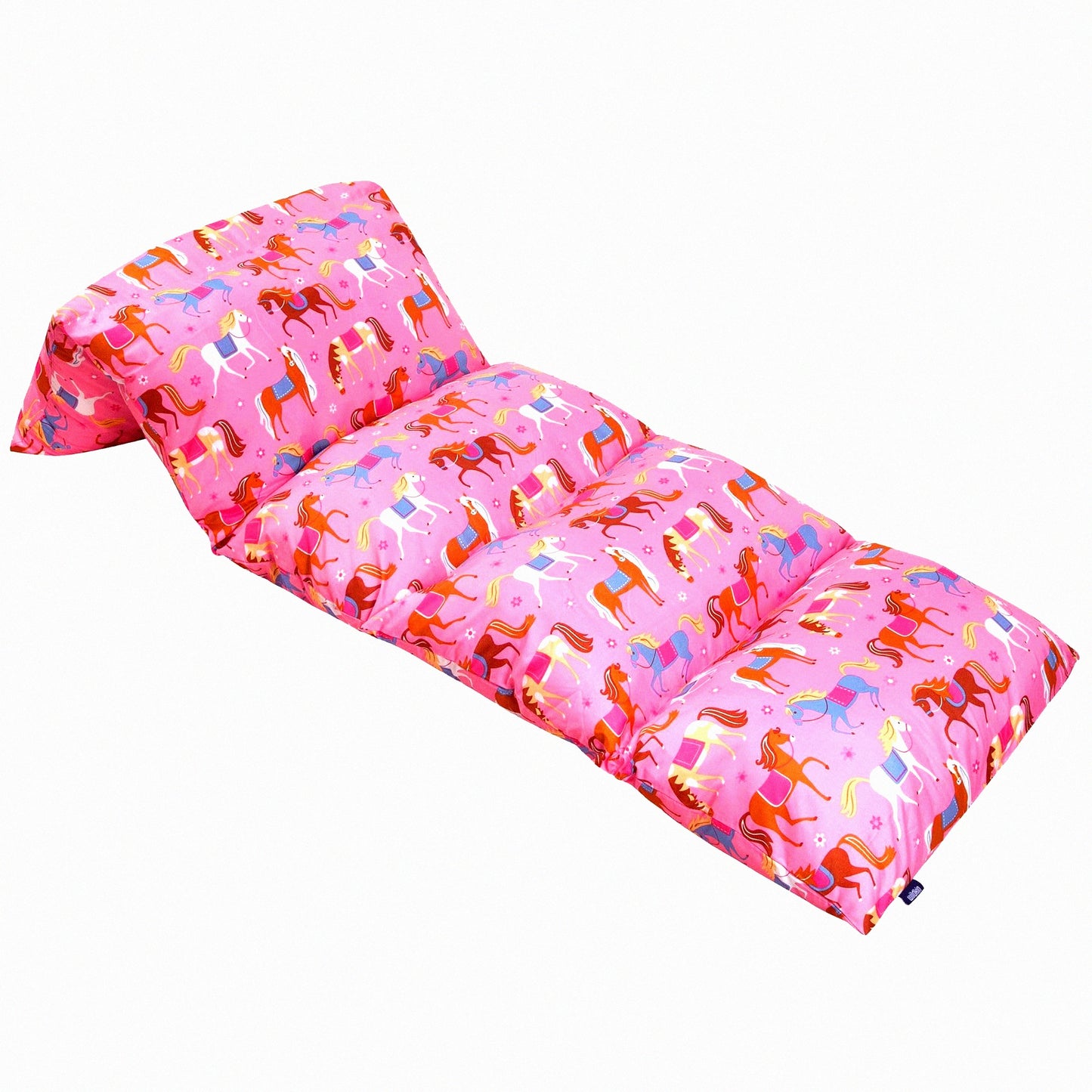 TravelBuddy Kids Pillow Lounger - Microfiber Floor Lounger for Boys and Girls, Sleepover Essential with Horse Design, Standard Size Pillows Not Included