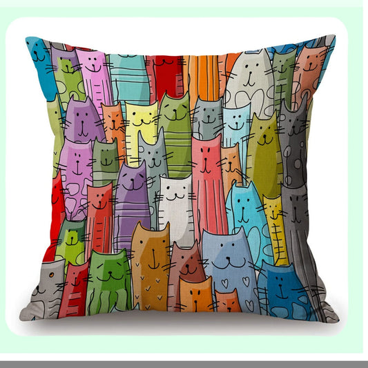 Cartoon Cats Multicolor Throw Pillowcase - 18" x 18" Decorative Square Cover for Home Couch and Bed Décor