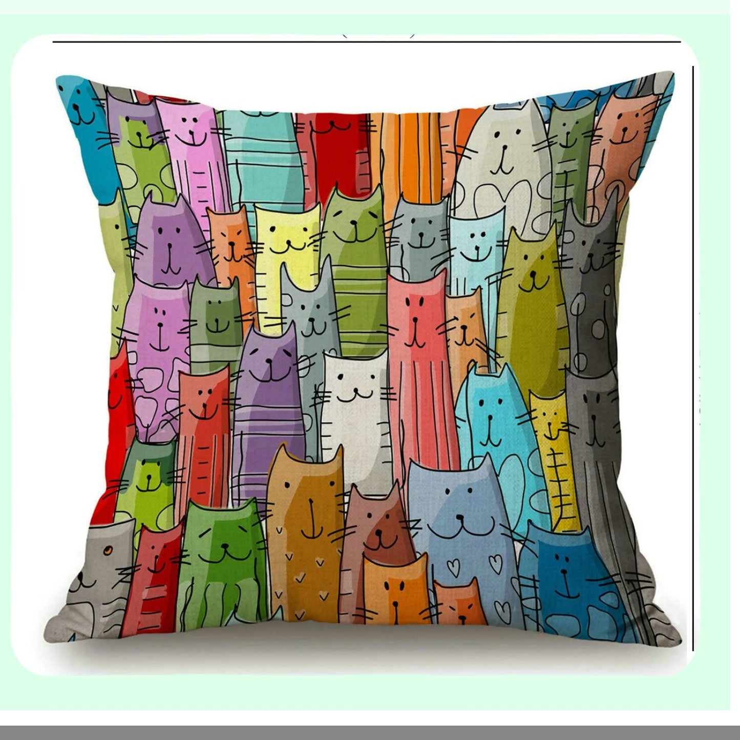 Cartoon Cats Multicolor Throw Pillowcase - 18" x 18" Decorative Square Cover for Home Couch and Bed Décor