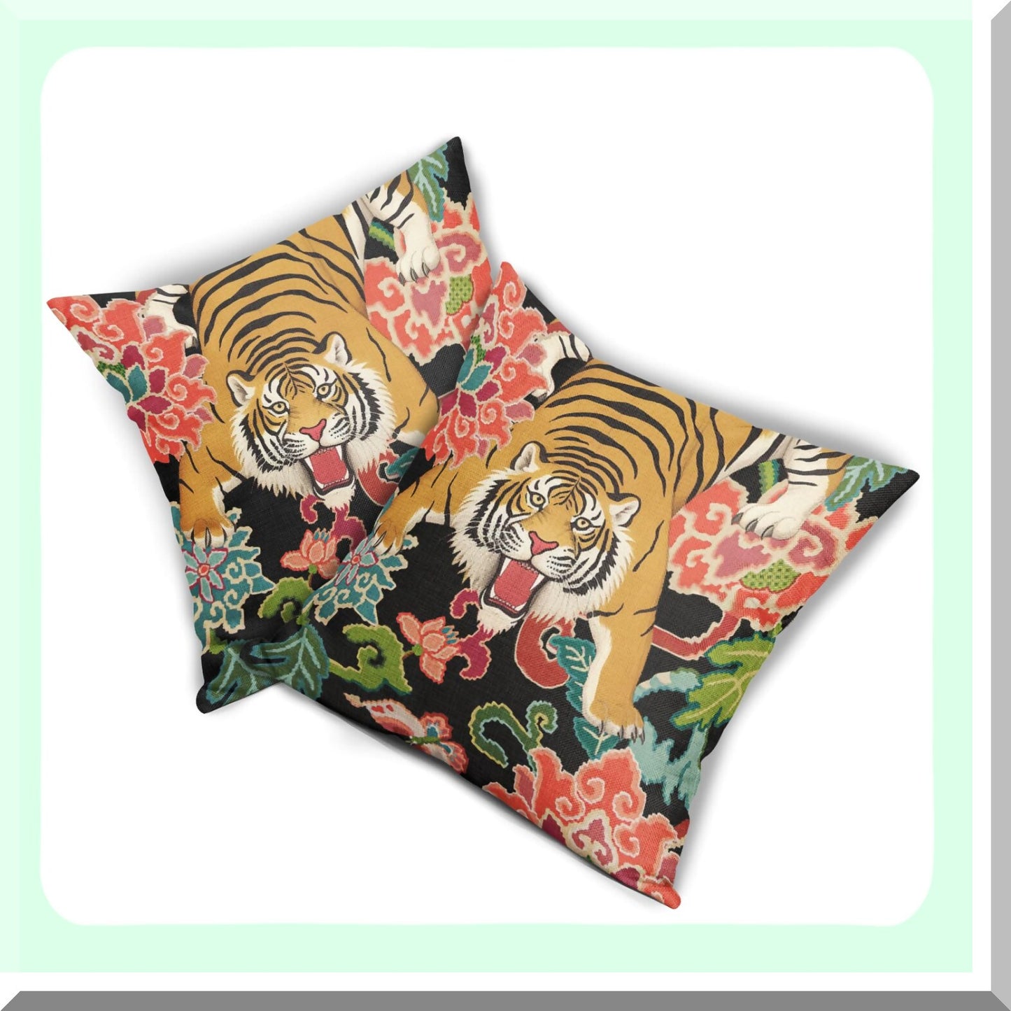 Tiger Bloom Pillow Covers - Set of 2 Colorful Floral Throw Pillows - Rustic Animal Print Cushion - Farmhouse Decorative - Couch Bed Sofa Chair Car Gift
