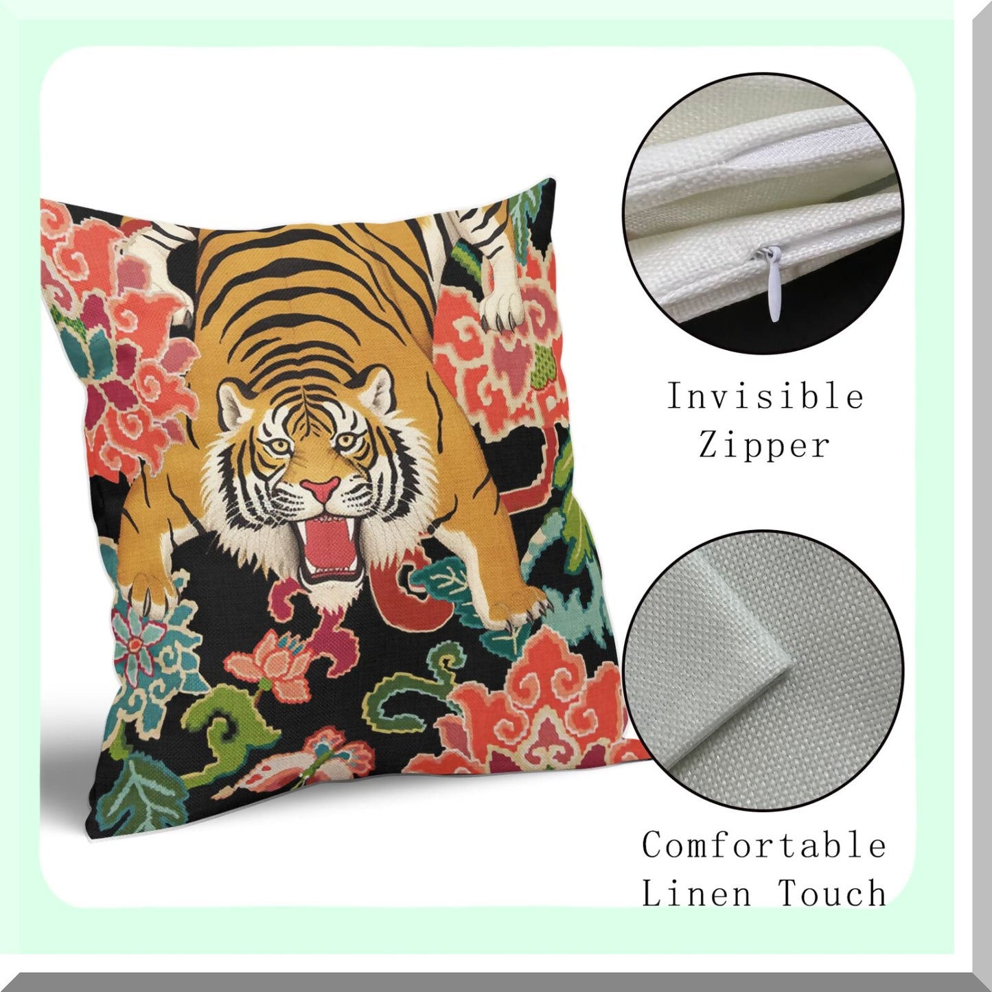 Tiger Bloom Pillow Covers - Set of 2 Colorful Floral Throw Pillows - Rustic Animal Print Cushion - Farmhouse Decorative - Couch Bed Sofa Chair Car Gift