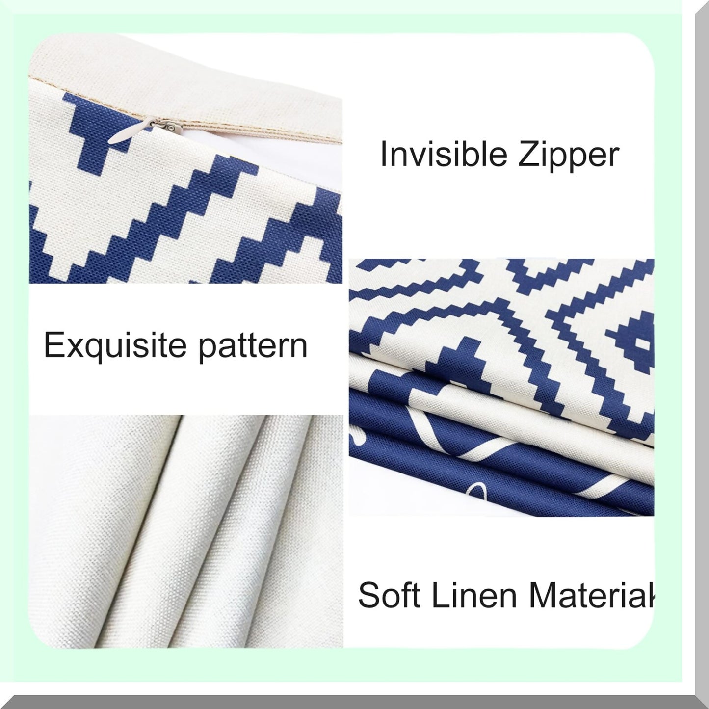 Blue Geometric Farmhouse Pillow Cover Set - 18x18 Inch Decorative Throw Pillow Covers for Couch, Sofa, Living Room, Bedroom, Car & Outdoor