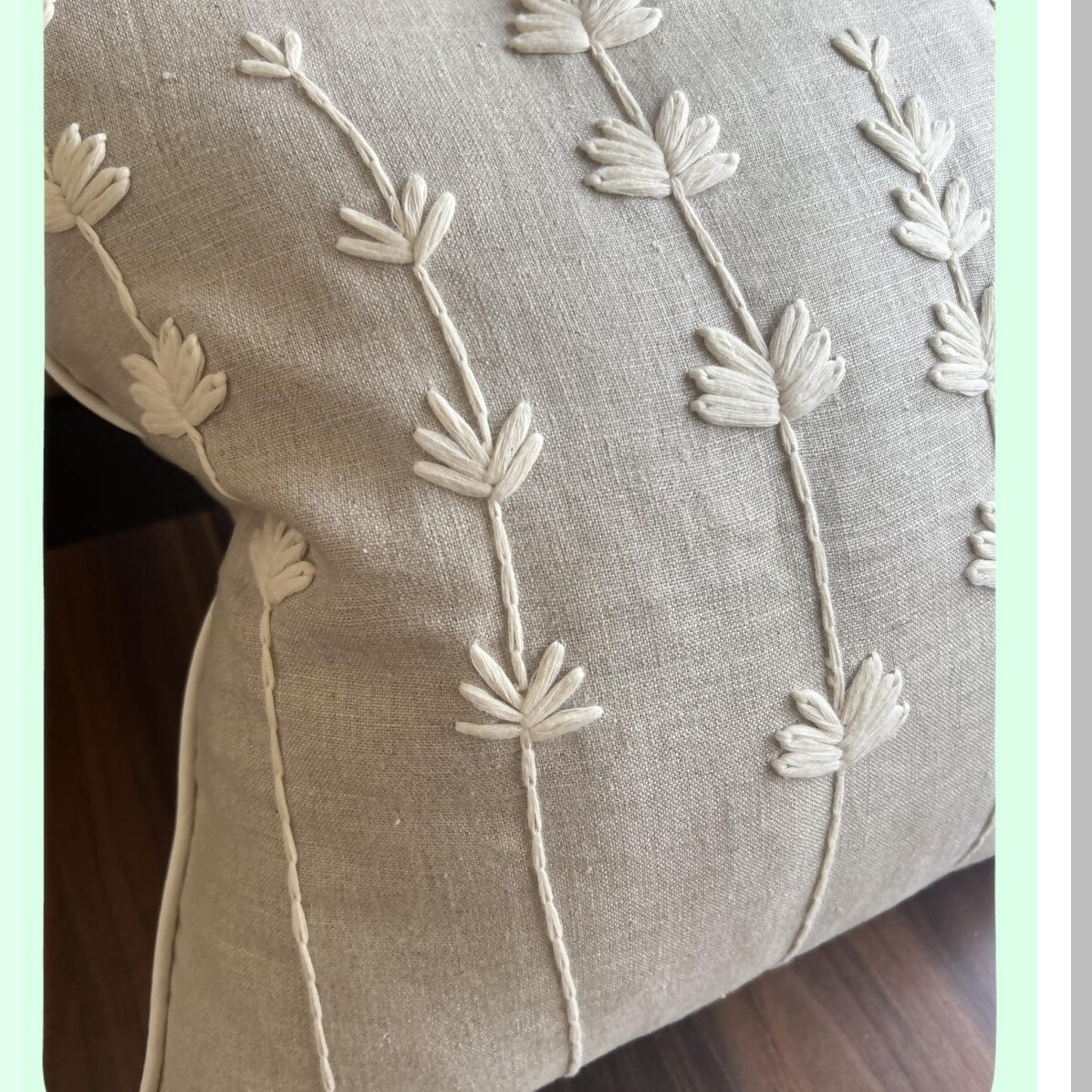 Linen Daisy Accent Pillow Cover - Hand Embroidered Square Decor for Master Bedroom, New Home, Anniversary - Farmhouse Couch Sofa Decor - 18x18"