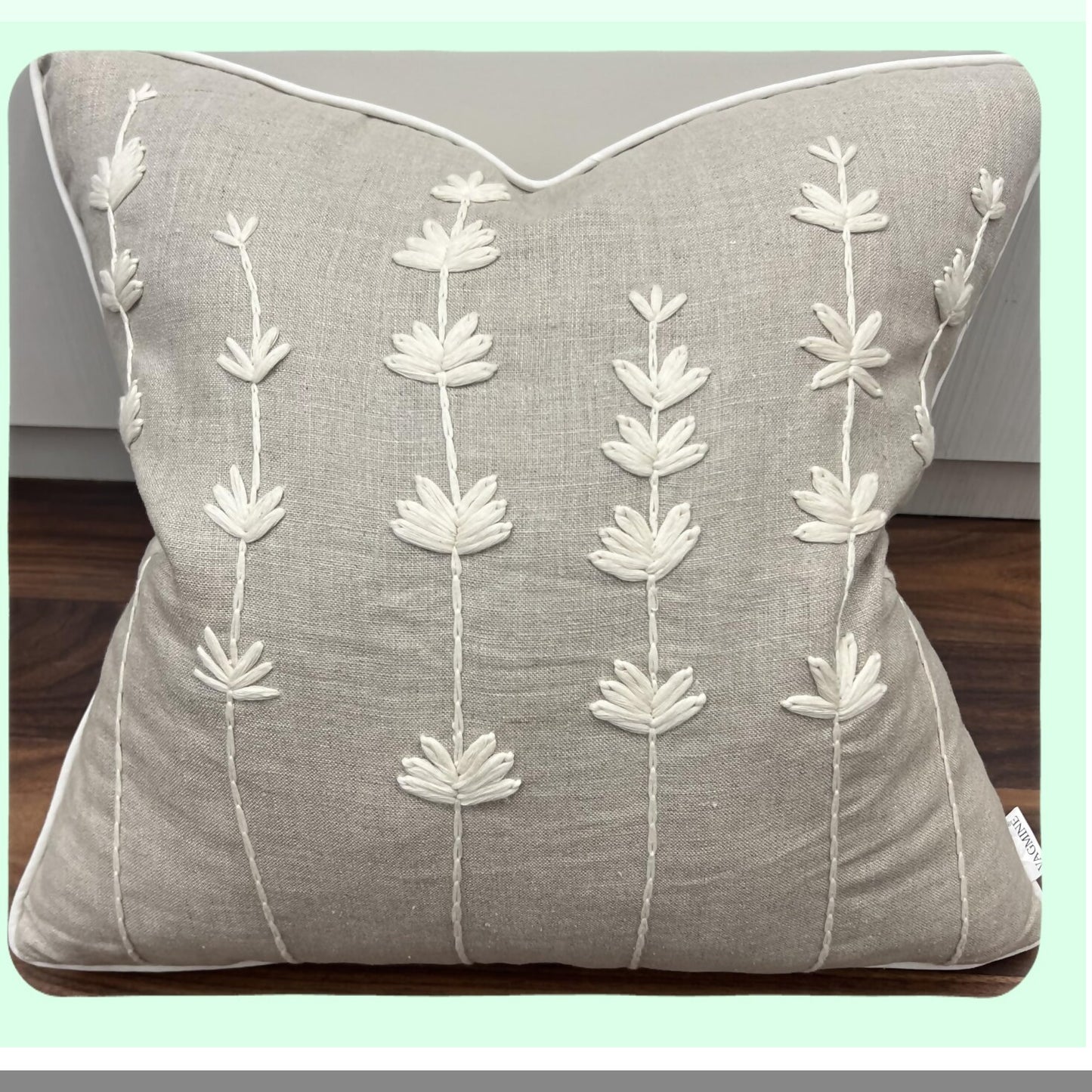 Linen Daisy Accent Pillow Cover - Hand Embroidered Square Decor for Master Bedroom, New Home, Anniversary - Farmhouse Couch Sofa Decor - 18x18"