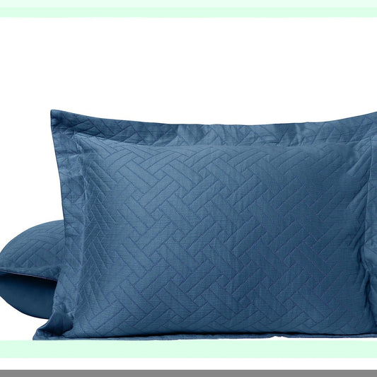 Luxury Cotton Criss Cross Jacquard Pillow Shams Set - 100% Cotton Covers, Lightweight & Cozy Decorative Bed Pillows - Folkstone Blue - All-Season Softness