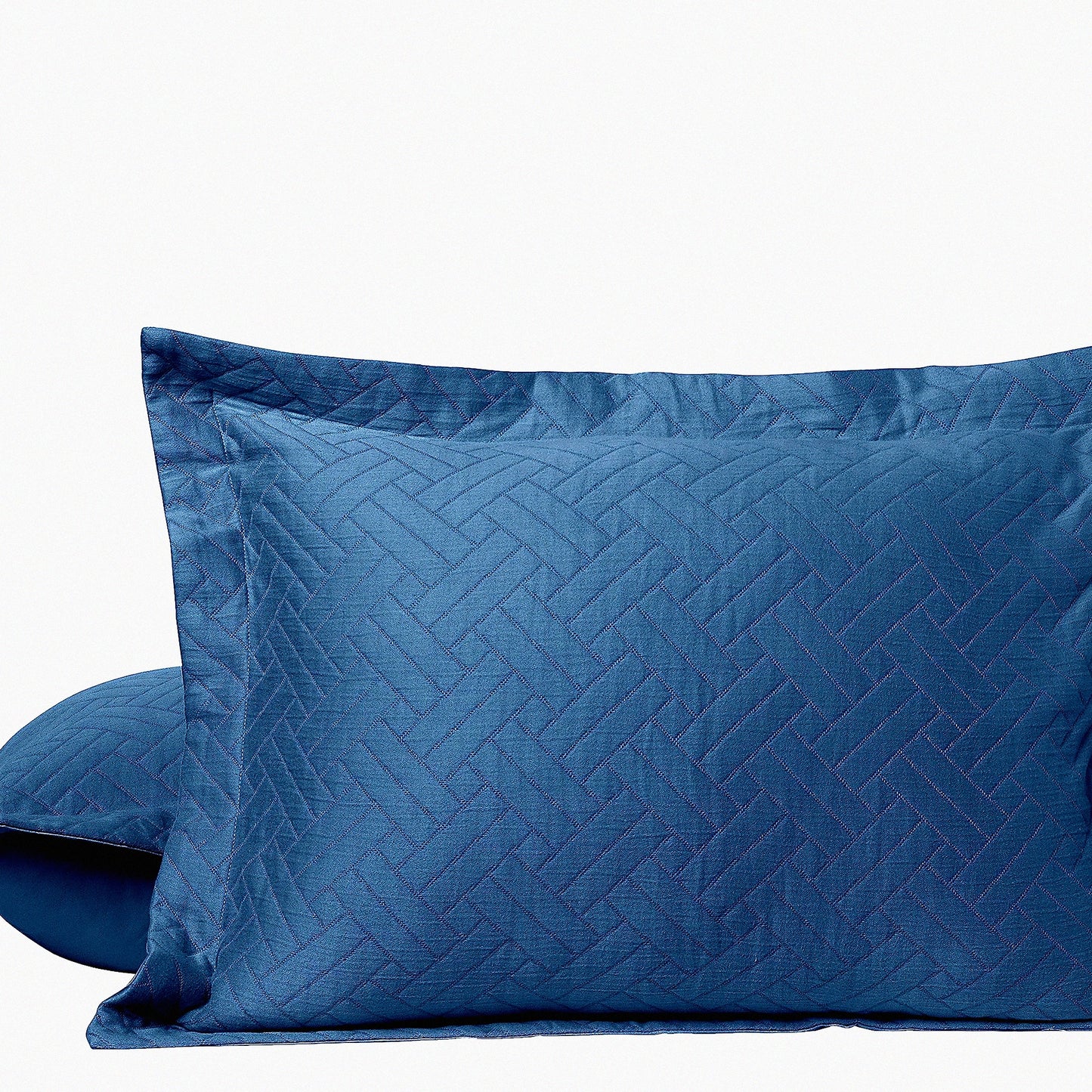 Luxury Cotton Criss Cross Jacquard Pillow Shams Set - 100% Cotton Covers, Lightweight & Cozy Decorative Bed Pillows - Folkstone Blue - All-Season Softness