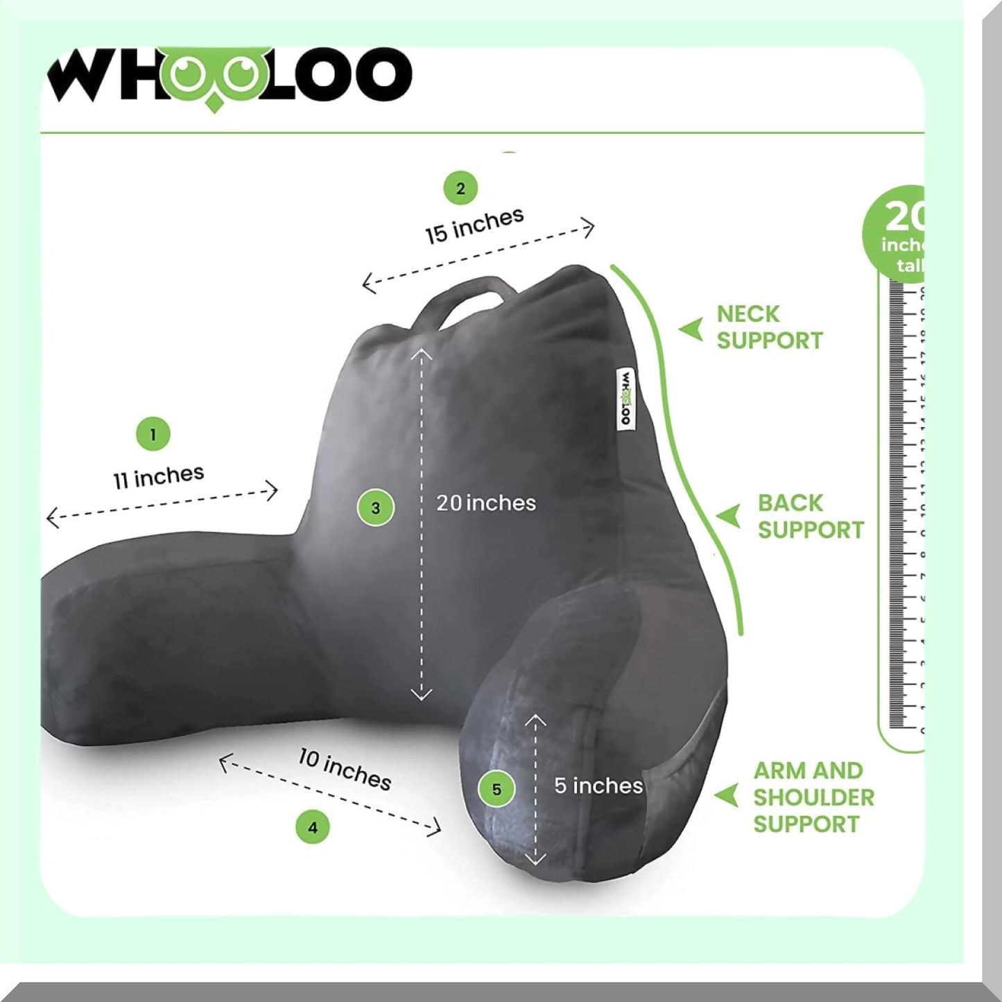 ComfortMax Backrest Support Pillow - USA Made Memory Foam Reading Pillow for Adults with Washable Cover - Ideal for Watching TV, Bedrest, Gerd, Heartburn, and Snoring Relief