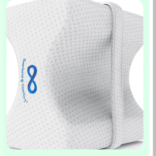 OrthoAlign Memory Foam Knee Pillow - Dual Concave Design for Side Sleepers. Aligns Spine, Relieves Pressure, Back, Hip, Sciatica Pain Relief. Leg Wedge Pillow w/Strap.