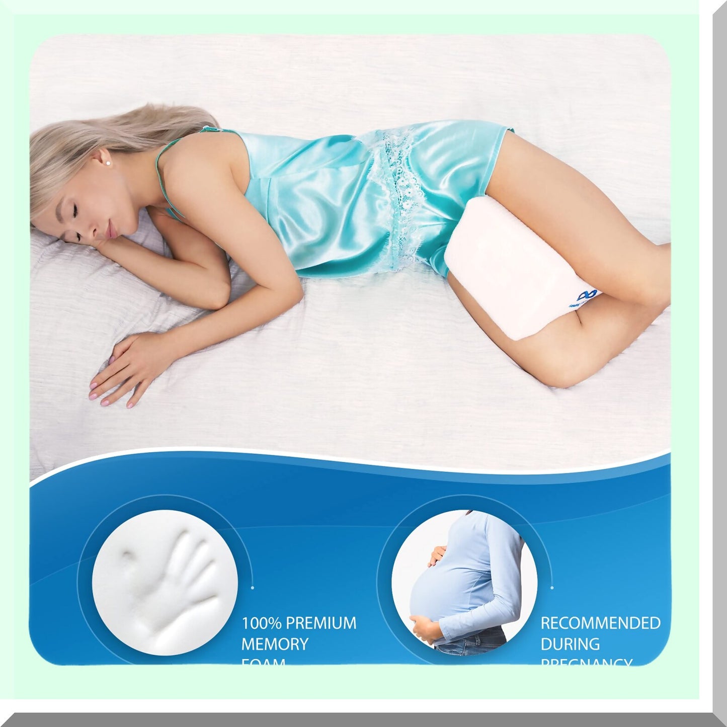 OrthoAlign Memory Foam Knee Pillow - Dual Concave Design for Side Sleepers. Aligns Spine, Relieves Pressure, Back, Hip, Sciatica Pain Relief. Leg Wedge Pillow w/Strap.