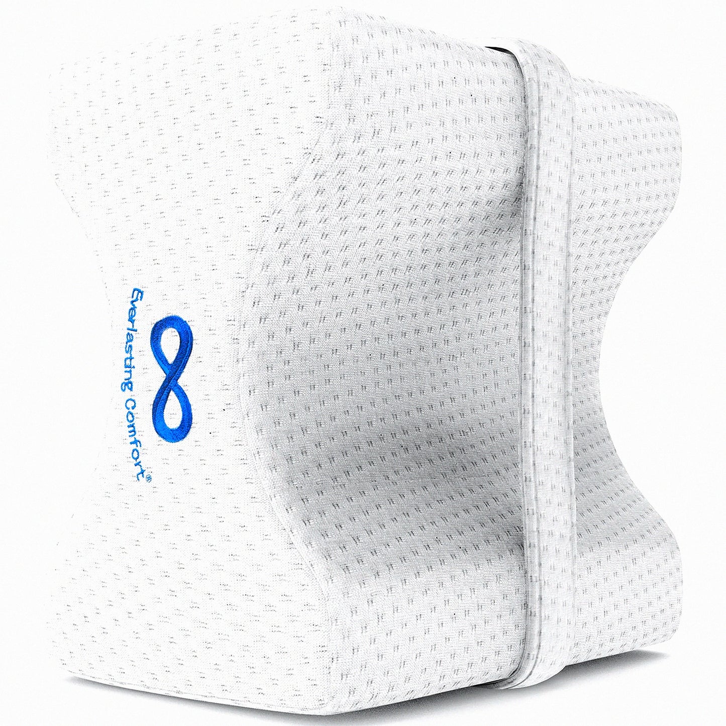 OrthoAlign Memory Foam Knee Pillow - Dual Concave Design for Side Sleepers. Aligns Spine, Relieves Pressure, Back, Hip, Sciatica Pain Relief. Leg Wedge Pillow w/Strap.