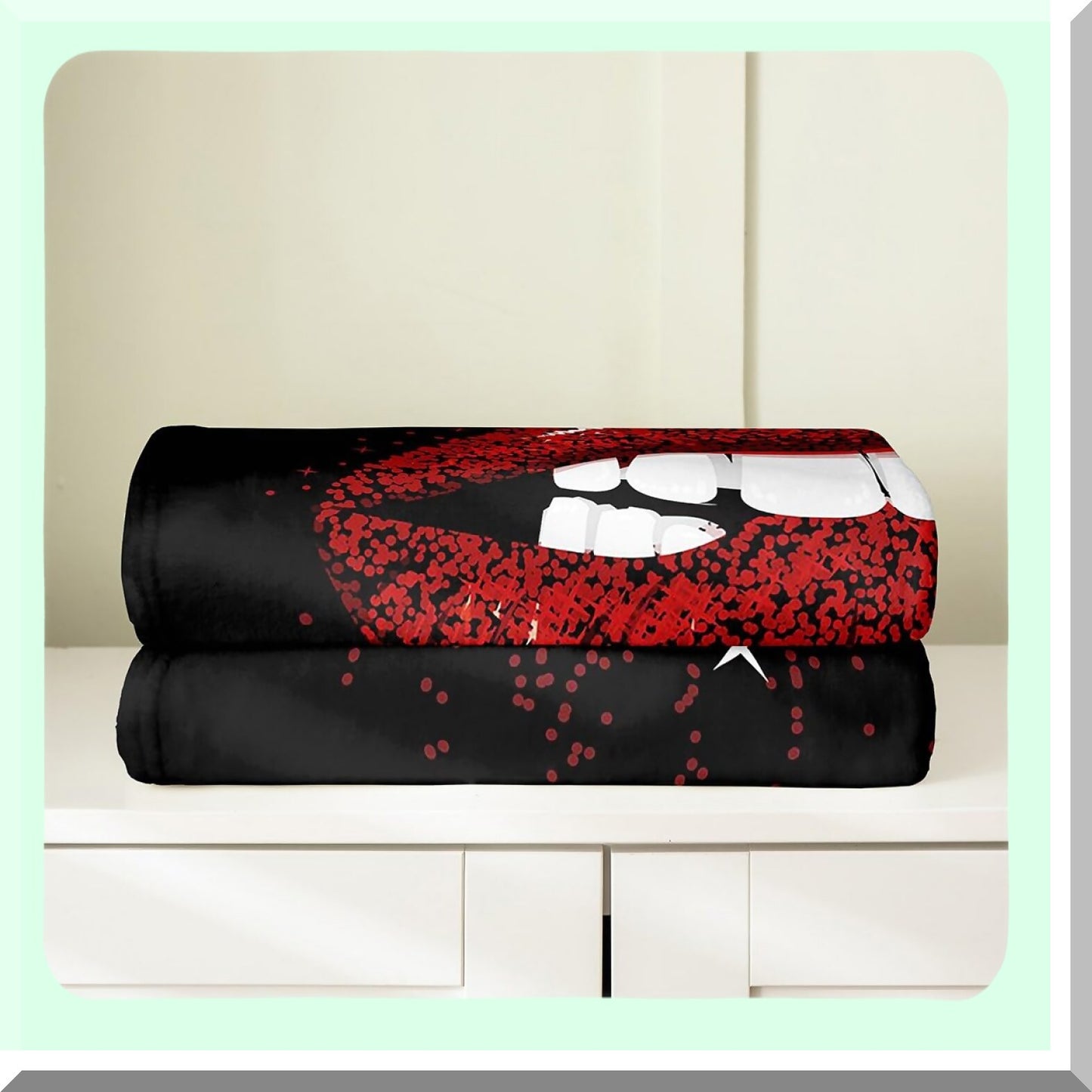 Romantic Red Lip Sherpa Fleece Blanket - Queen Size, 3D Mouth Print, Sparkle Sequins, Perfect Valentine's Day Gift for Women, Teens, and Kids