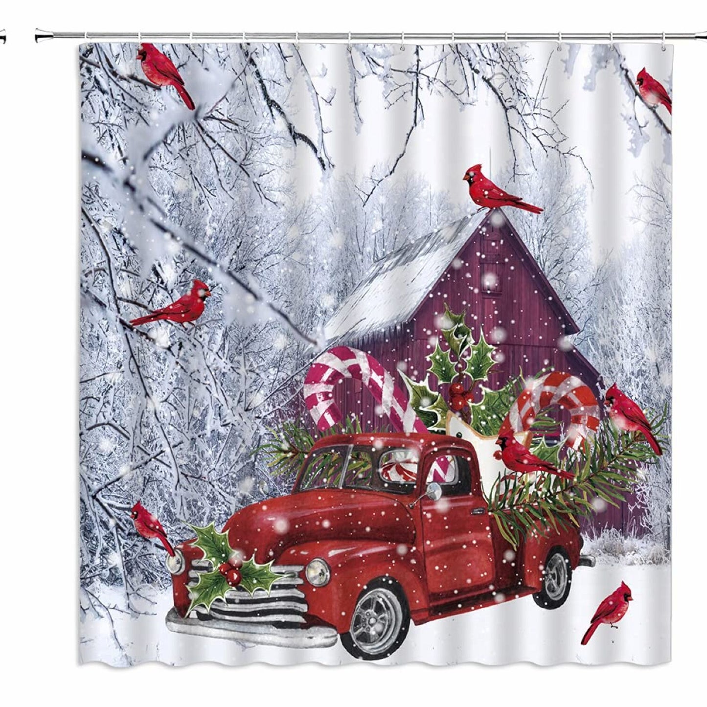 Red Truck Farmhouse Shower Curtain 70x70 inches