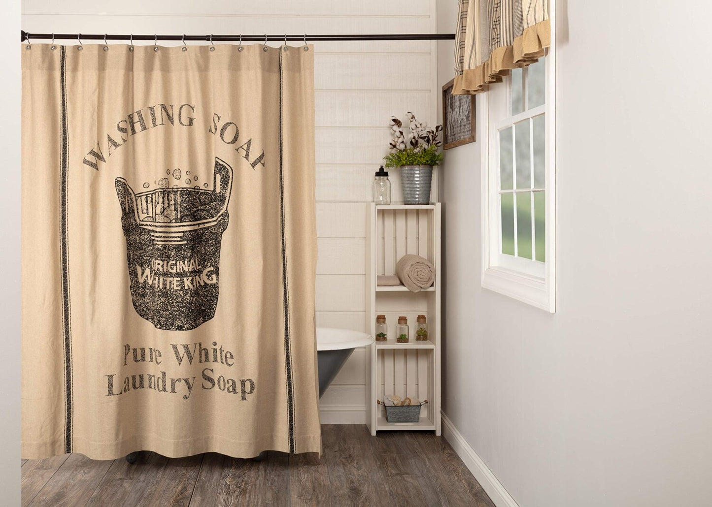 Farmhouse Wooden Soap Tub Shower Curtain 100% Cotton
